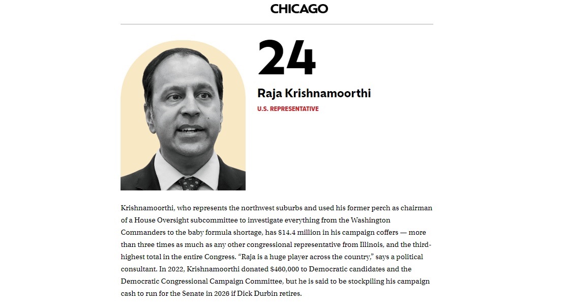 'शिकागो' पत्रिका की 50 सर्वाधिक प्रभावशाली लोगों की सूची में राजा कृष्णमूर्ति