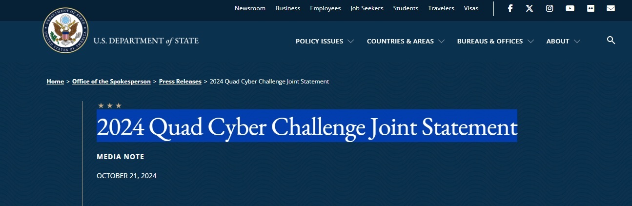 संयुक्त वक्तव्य में क्वाड साइबर चैलेंज जारी रखने की घोषणा