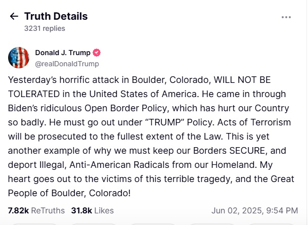 कोलोराडो हमला बाइडन की 'खुली सीमा' नीति का परिणाम: ट्रंप