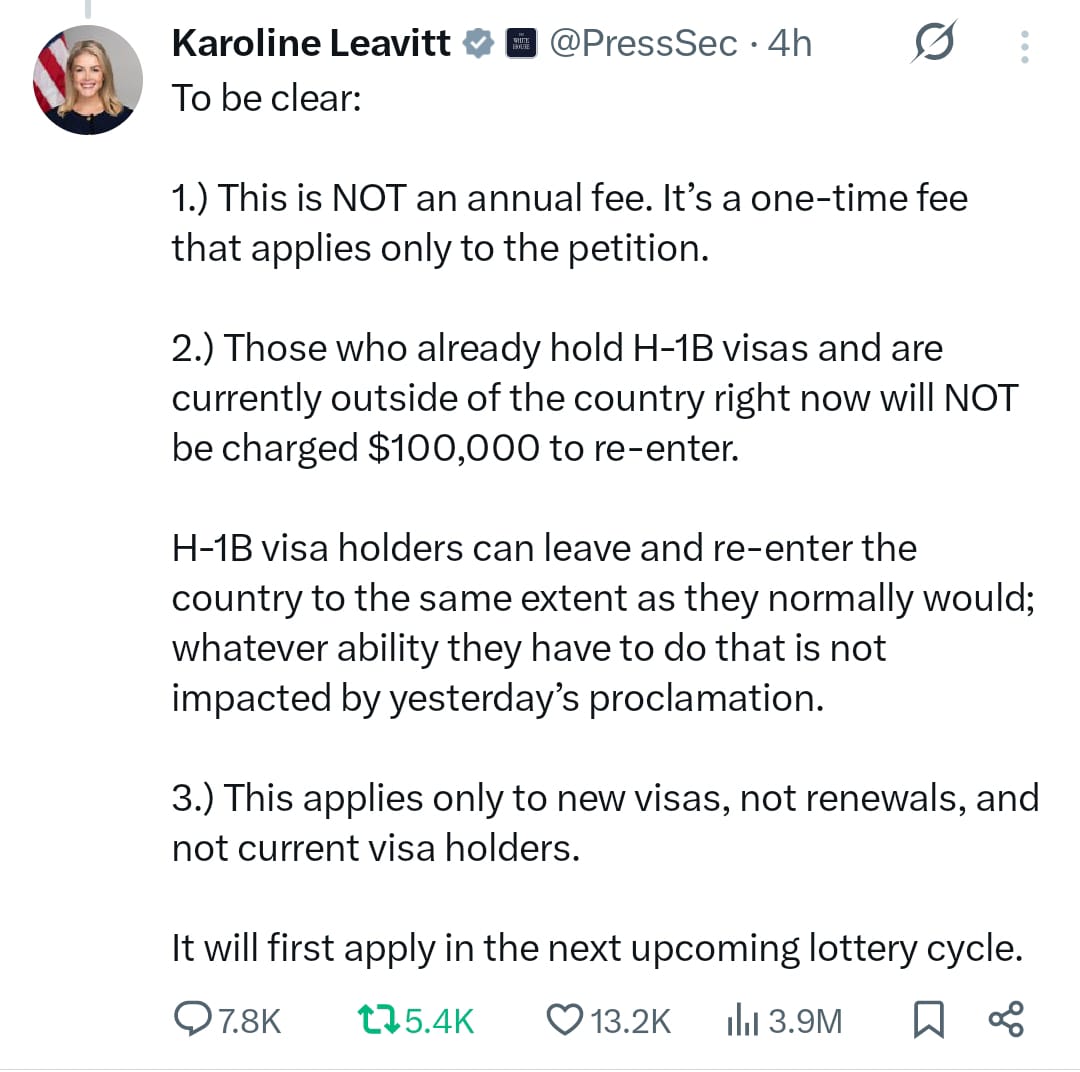  अमेरिका में एच-1बी वीजा के नए नियम आज से होंगे लागू, व्हाइट हाउस ने दिया स्पष्टीकरण