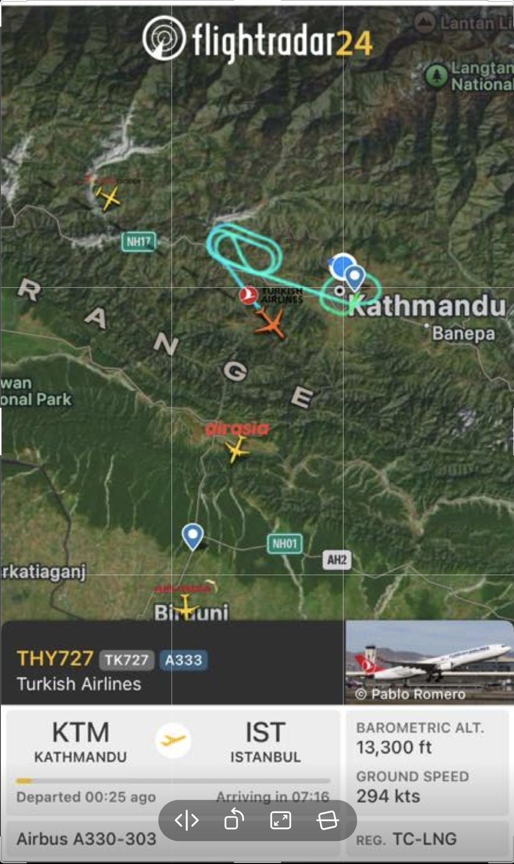 काठमांडू से इस्तांबुल जा रहे विमान के इंजन में लगी आग, कोलकाता डाइवर्ट
