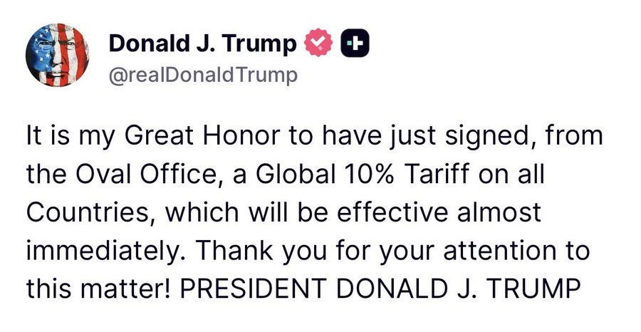 ट्रंप ने 10 फीसदी वैश्विक टैरिफ संबंधी कार्यकारी आदेश पर किए हस्ताक्षर