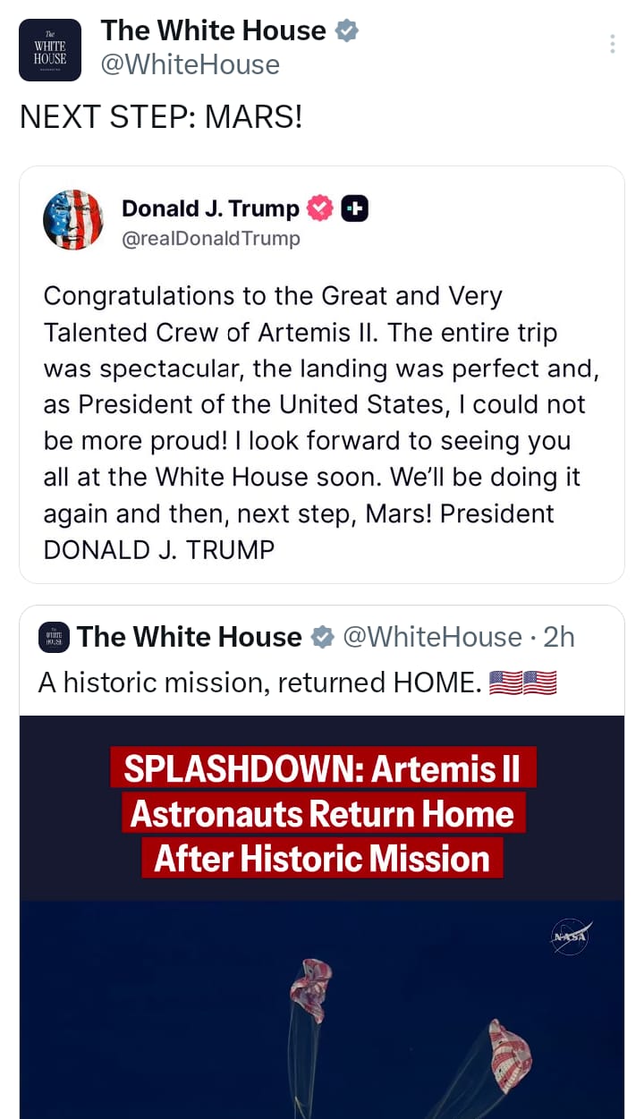 नासा का मिशन आर्टेमिस-2 पूरा, दस दिनों बाद चांद के पास जाकर लौटे चारों अंतरिक्ष यात्री