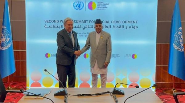 नेपाल के राष्ट्रपति पौडेल ने दोहा में संयुक्त राष्ट्र महासचिव गुटेरेस से की मुलाकात