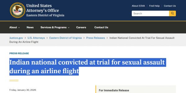 अमेरिका में फेडरल जूरी ने भारतीय युवक को फ्लाइट में यौन उत्पीड़न के आरोप में दोषी ठहराया, सात मई को सुनाई जाएगी सजा