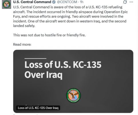 अमेरिकी वायुसेना का रीफ्यूलिंग एयरक्राफ्ट पश्चिमी इराक में लापता