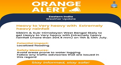 मौसम विभाग ने पूर्वोत्तर भारत, बिहार और उत्तर प्रदेश में कल तक अत्&zwj;यधिक वर्षा की चेतावनी जारी की
