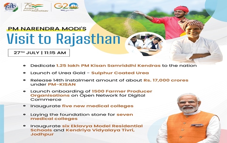 प्रधानमंत्री नरेन्&zwj;द्र मोदी राजस्&zwj;थान के सीकर में आज एक लाख 25 हजार पीएम किसान समृद्धि केन्&zwj;द्र राष्&zwj;ट्र को समर्पित करेंगे newsonair