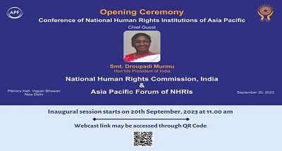 राष्ट्रपति द्रौपदी मुर्मू आज एशिया प्रशांत क्षेत्र के राष्ट्रीय मानवाधिकार संस्थानों के सम्मेलन का उद्घाटन करेंगी