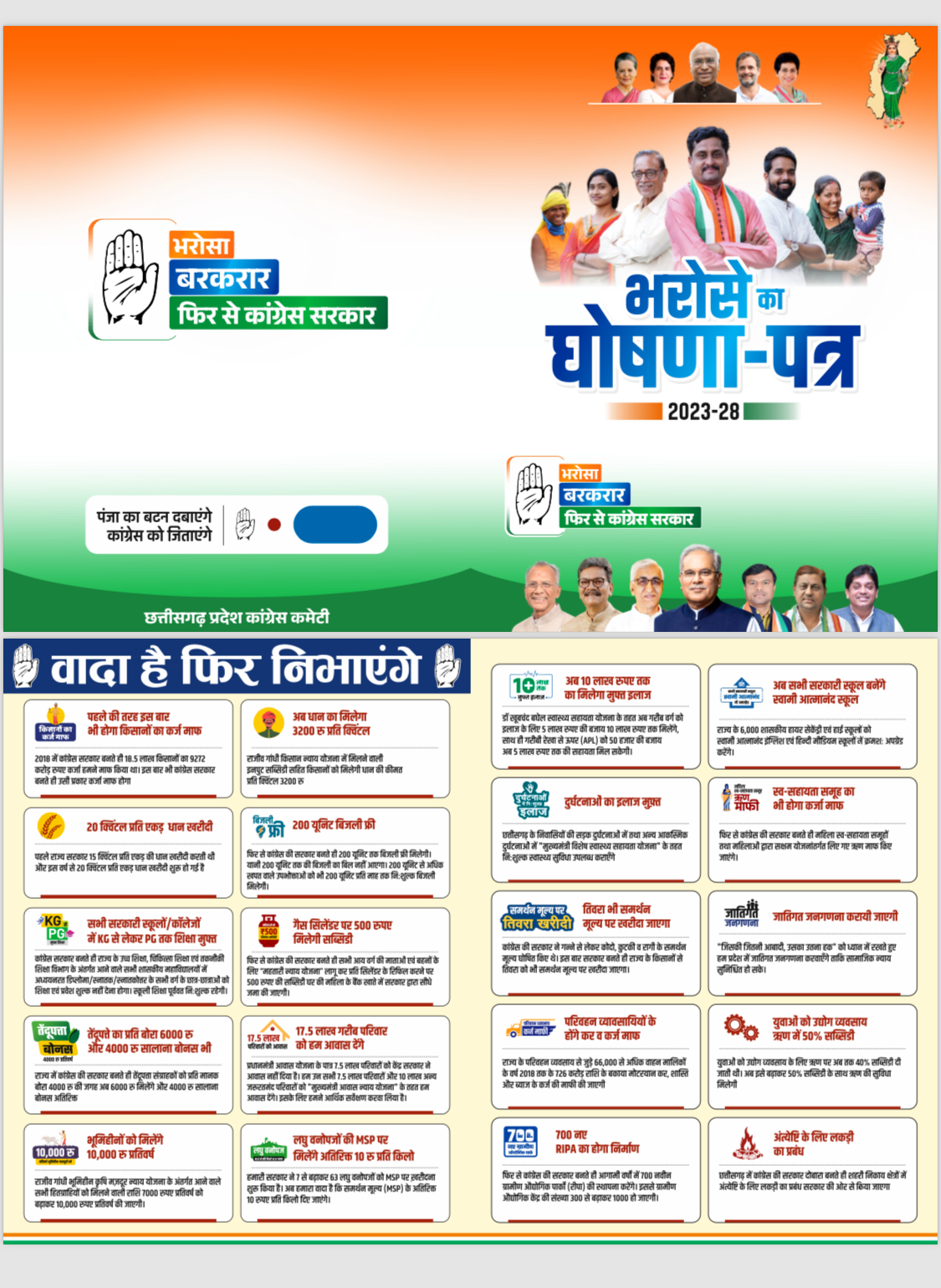  3200 रुपए प्रति क्विंटल व अन्य 19 वायदे के साथ कांग्रेस  ने जारी किया घोषणा पत्र