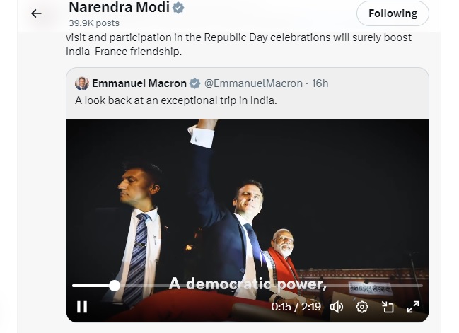 फ्रांस के राष्ट्रपति मैक्रों ने भारत में बिताए पल संजोये, प्रधानमंत्री मोदी ने कहा, यह सम्मान की बात