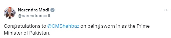 मोदी ने शहबाज शरीफ को दी पाकिस्तान का प्रधानमंत्री बनने पर बधाई