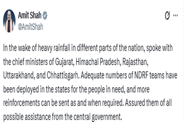 गृह मंत्री अमित शाह ने बारिश प्रभावित पांच राज्यों के मुख्यमंत्रियों से की बातचीत, केंद्र से हरसंभव मदद का वादा