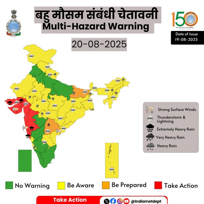 आईएमडी ने गुजरात, गोवा और तटीय महाराष्ट्र के लिए रेड अलर्ट जारी किया; कई राज्यों में भारी बारिश का अनुमान
