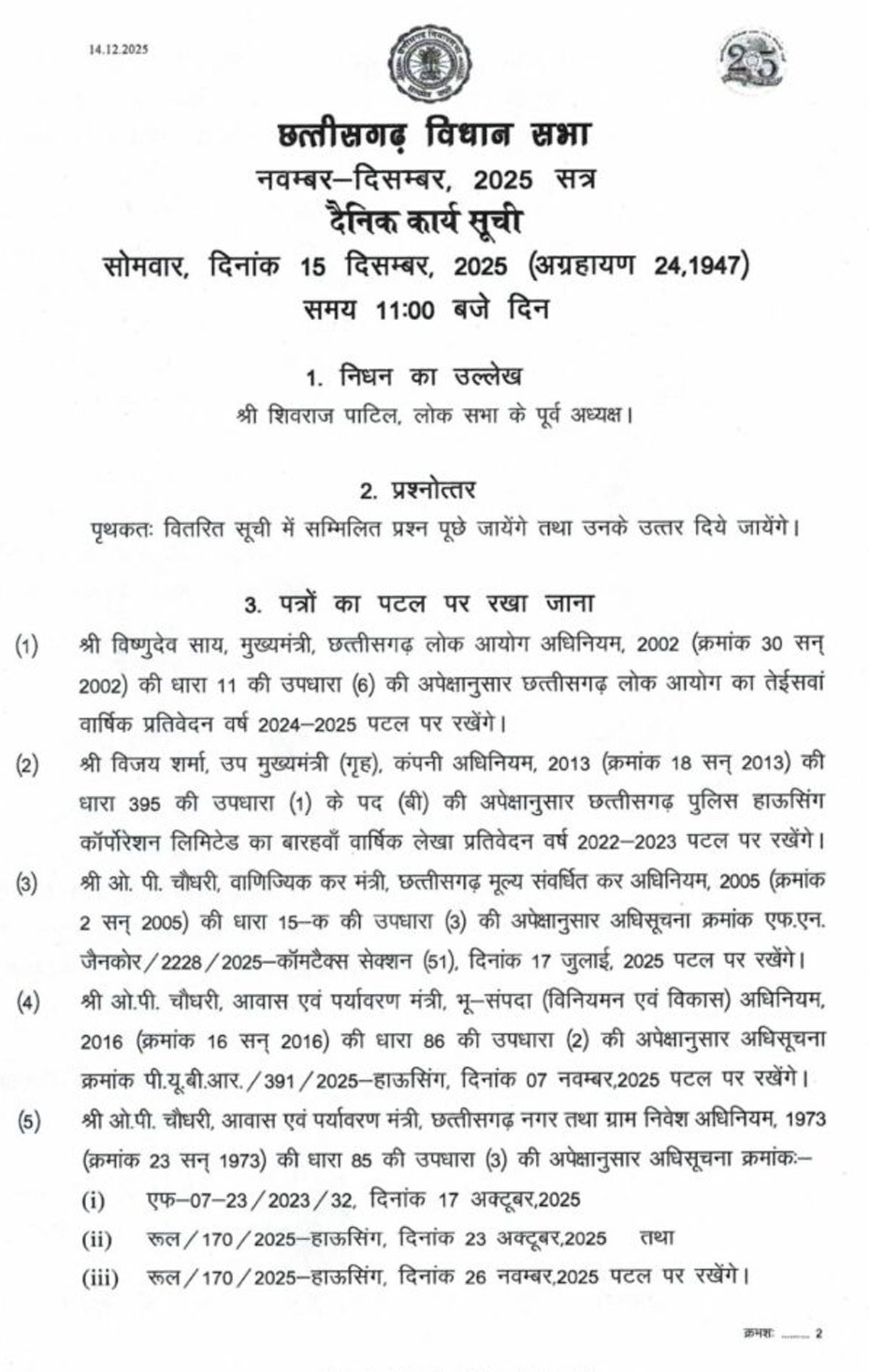  वित्त मंत्री ओपी चाैधरी आज छत्तीसगढ़ विधानसभा में पेश करेंगे पहला अनुपूरक बजट