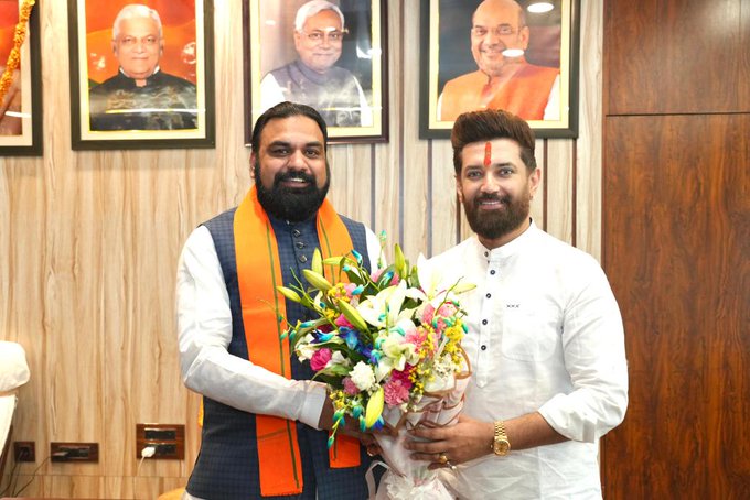 केन्द्रीय मंत्री चिराग पासवान पहुंचे सम्राट चाैधरी के सरकारी आवास,दी शुभकामनाएं