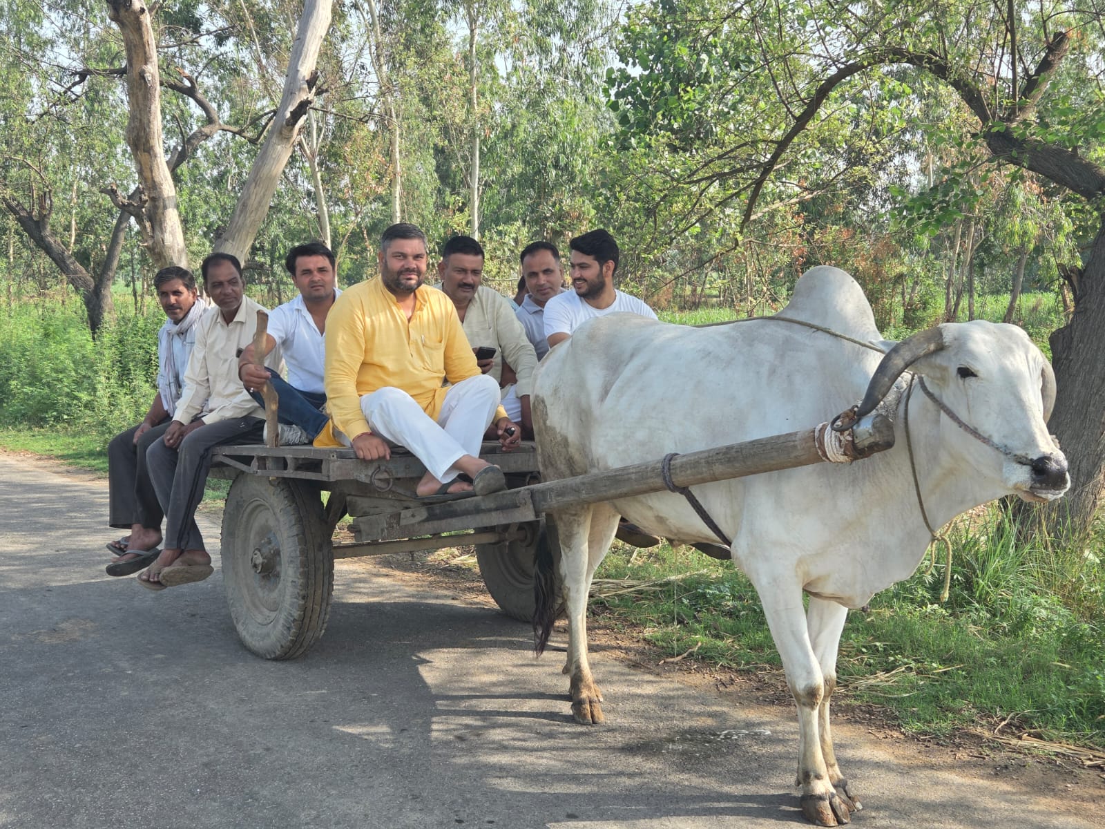 प्रधानमंत्री की अपील पर किसानों ने बैल बुग्गी से गांव-गांव जाकर की स्थापना दिवस में शामिल होने की अपील