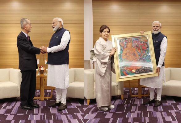 प्रधानमंत्री मोदी ने की प्रमुख जापानी हस्तियों डॉ. तोमियो मिज़ोकामी और हिरोको ताकायामा से मुलाकात