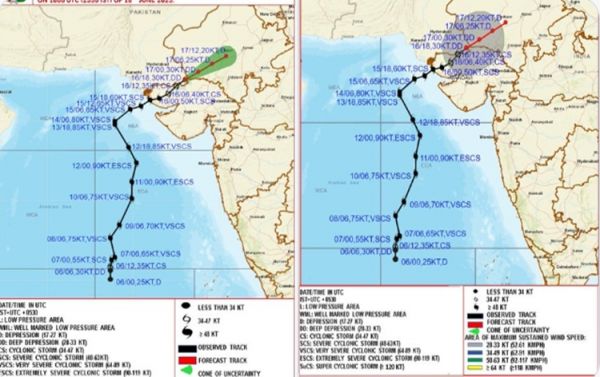 चक्रवात बिपरजॉय गुजरात के तटीय क्षेत्रों से टकाराने के बाद कमजोर हुआ, इसके आगे और कमजोर होने की सम्&zwj;भावना