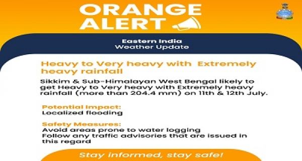मौसम विभाग ने पूर्वोत्तर भारत, बिहार और उत्तर प्रदेश में कल तक अत्&zwj;यधिक वर्षा की चेतावनी जारी की