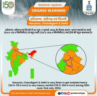 मानसून की पहली बारिश में दिल्ली बेहाल, मौसम विभाग ने दिल्ली में अगले तीन दिन के लिए जारी किया ऑरेंज अलर्ट