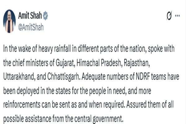 गृह मंत्री अमित शाह ने बारिश प्रभावित पांच राज्यों के मुख्यमंत्रियों से की बातचीत, केंद्र से हरसंभव मदद का वादा