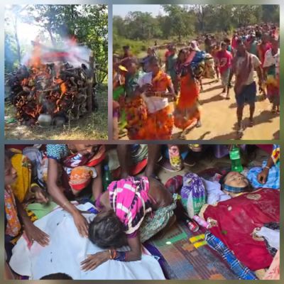 कुख्यात नक्सली माड़वी हिड़मा और उसकी पत्नी राजे का छत्तीसगढ़ के गृहग्राम पूवर्ती में हुआ अंतिम संस्कार