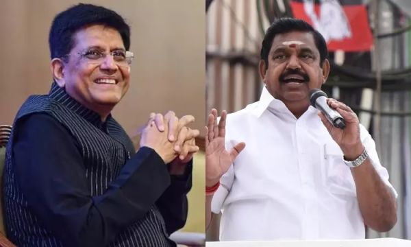  पीयूष गोयल आज चेन्नई प्रवास पर , पलानीस्वामी से करेंगे विचार-विमर्श