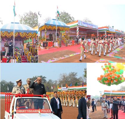 रायपुर : राज्यपाल  डेका ने रायपुर में राष्ट्रीय ध्वज फहरा कर ली परेड की सलामी