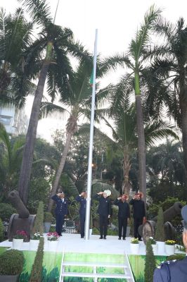 टीएमसी में 77वां गणतंत्रता दिवस पर झंडा फहराया बीज मोदक रंगोली से सजावट,