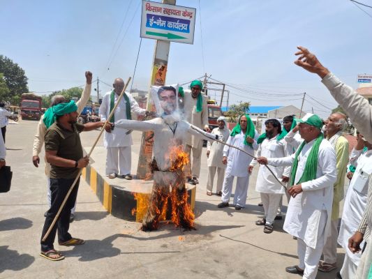 जींद : भाकियू ने फूंका डिप्टी स्पीकर का पुतला