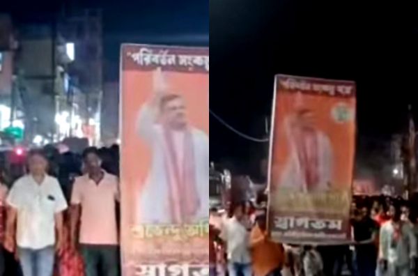 शुभेंदु के गृह जिले मेदिनीपुर में भाजपा कार्यकर्ताओं का जुलूस और जश्न